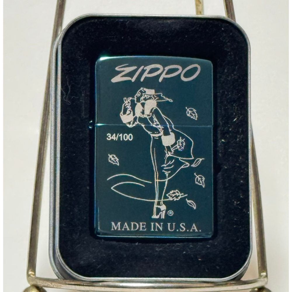Zippo 2004 VARGA WINDY GIRL IN "ULTRA RARE" ION BLUE 34/100